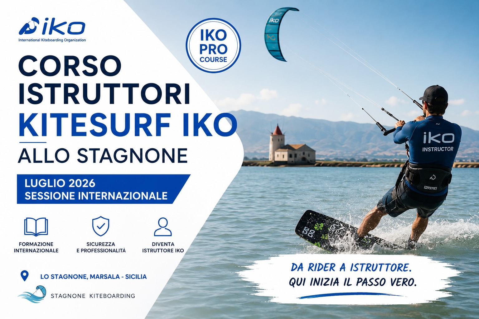 Corso istruttori kitesurf IKO allo Stagnone luglio 2026